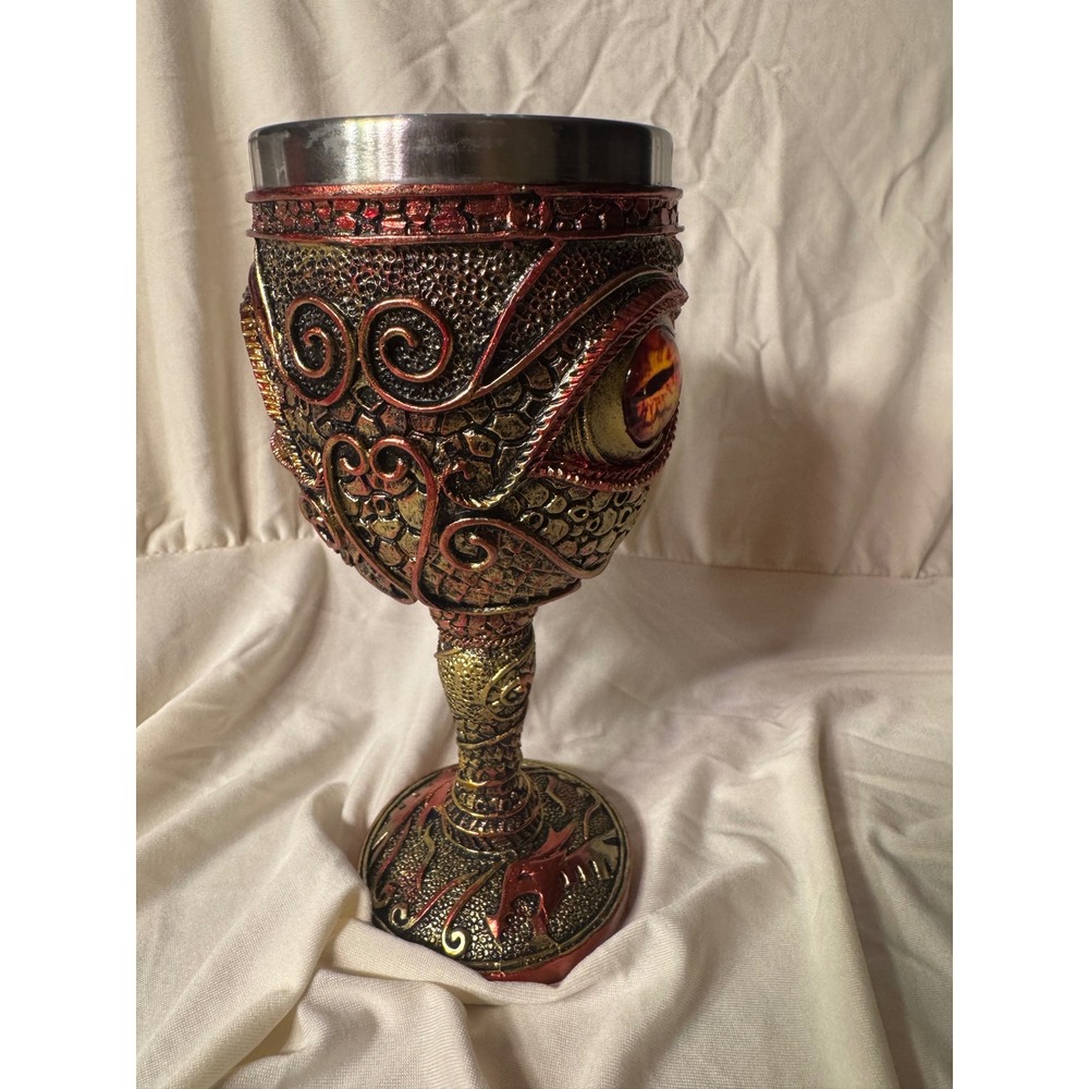 Dragon Eye Gothic Chalice Goblet Stainless Steel Fantasy Medieval Decor Red Gold - Picture 8 of 14